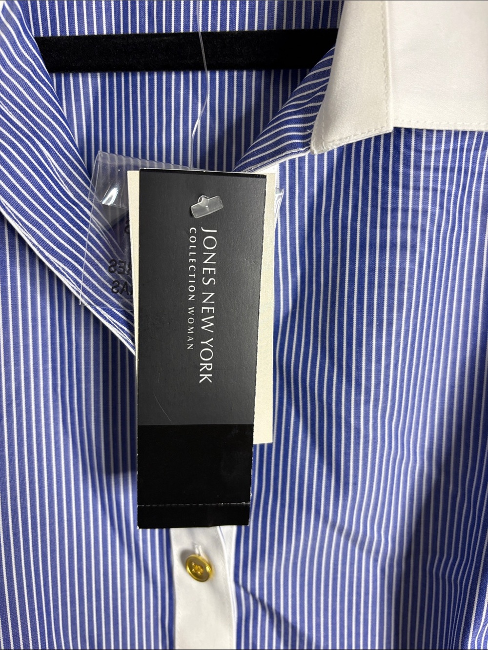 Jones New York Blue Pinstripe Shirt with White Collar and Placket - Picture 2 of 6